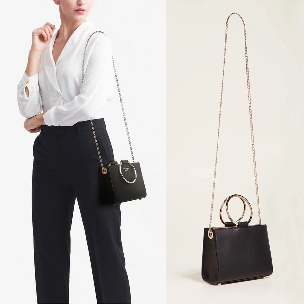 KATE SPADE Black Leather Mini Sam Bag w/ Round Handles & Detachable Chain Strap - Picture 10 of 14